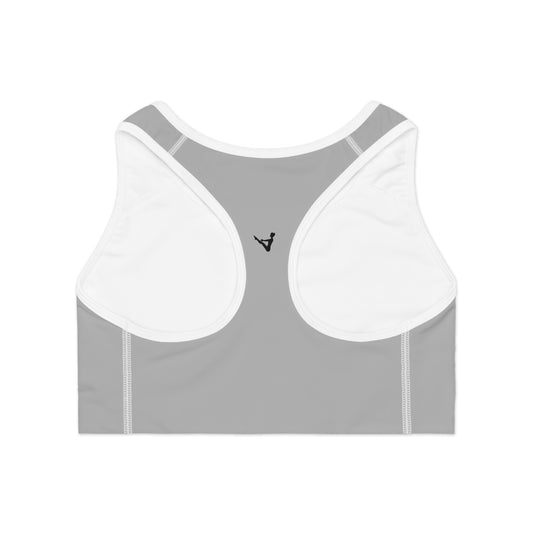 Grey Moisture-Wicking Sports Bra with White or Black Stitching