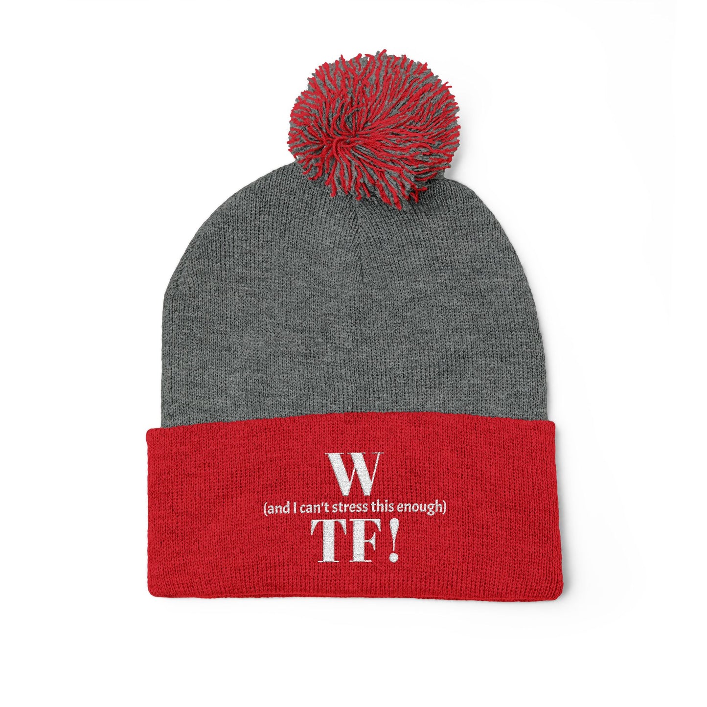WTF Pom-Pom Knit Cap (Embroidery) - white font in multiple colors
