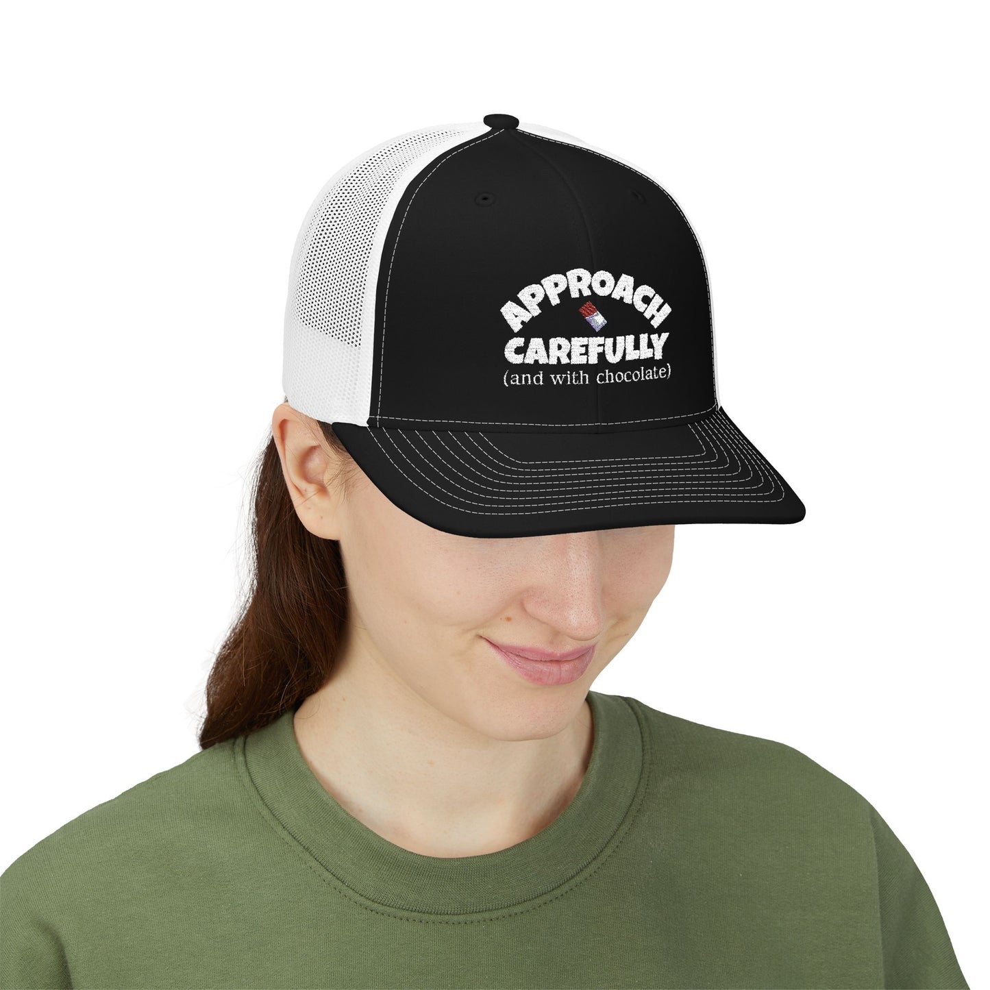 Approach with Chocolate Embroidered Snapback Trucker Cap - white font in multiple colors