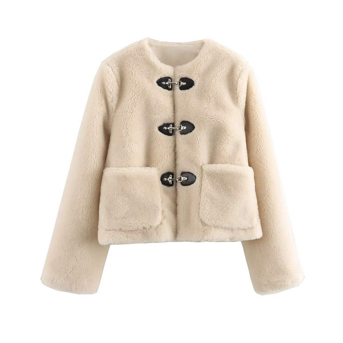 Women's Jacket Cream Faux Shearling BYMANYC ® New York HAMPTONS TOGGLE SHORT COAT - New Collection-1