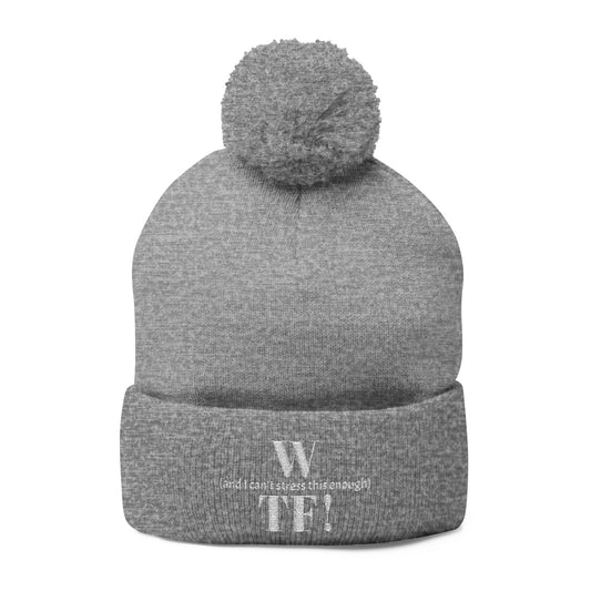 WTF Pom-Pom Knit Cap (Embroidery) - white font in multiple colors