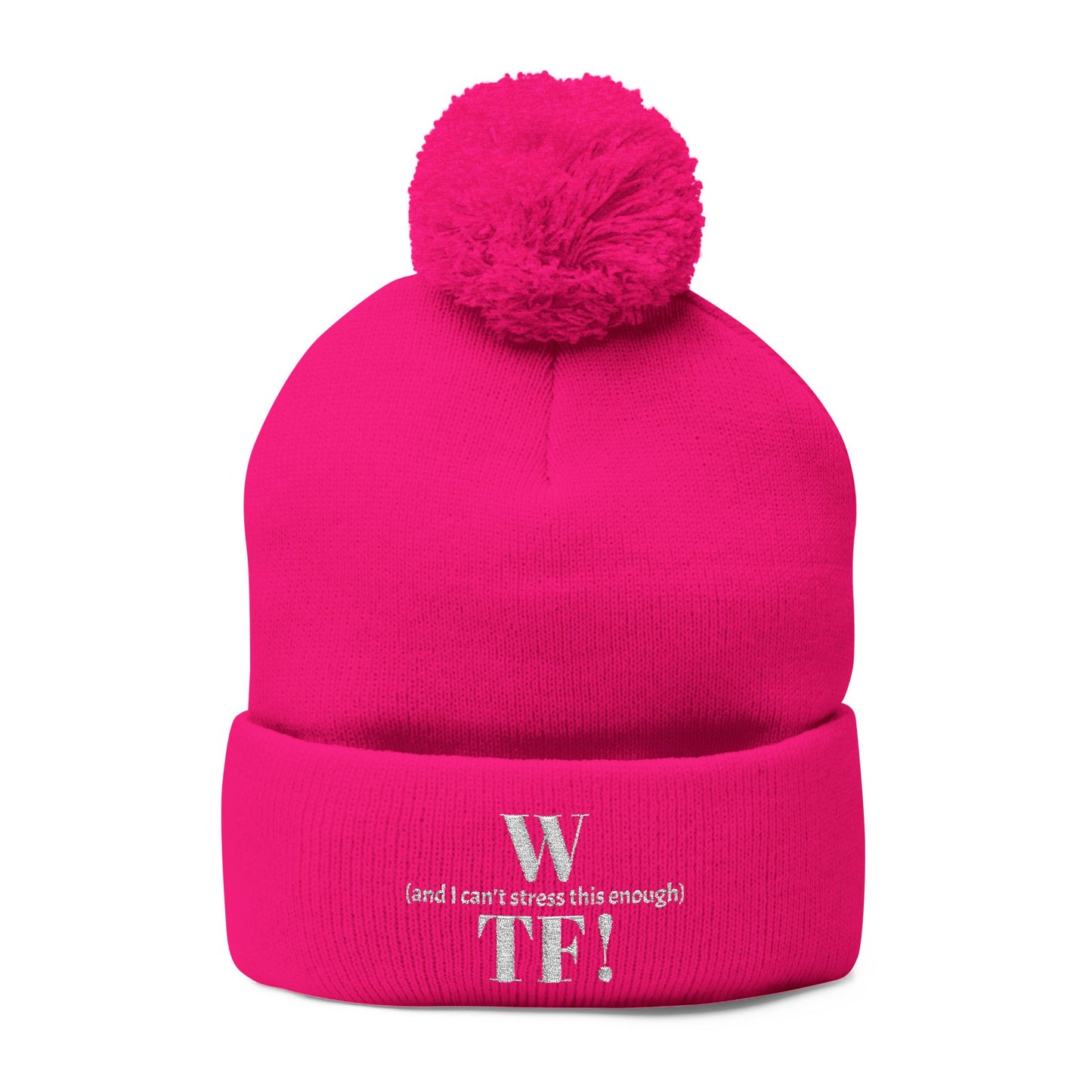 WTF Pom-Pom Knit Cap (Embroidery) - white font in multiple colors