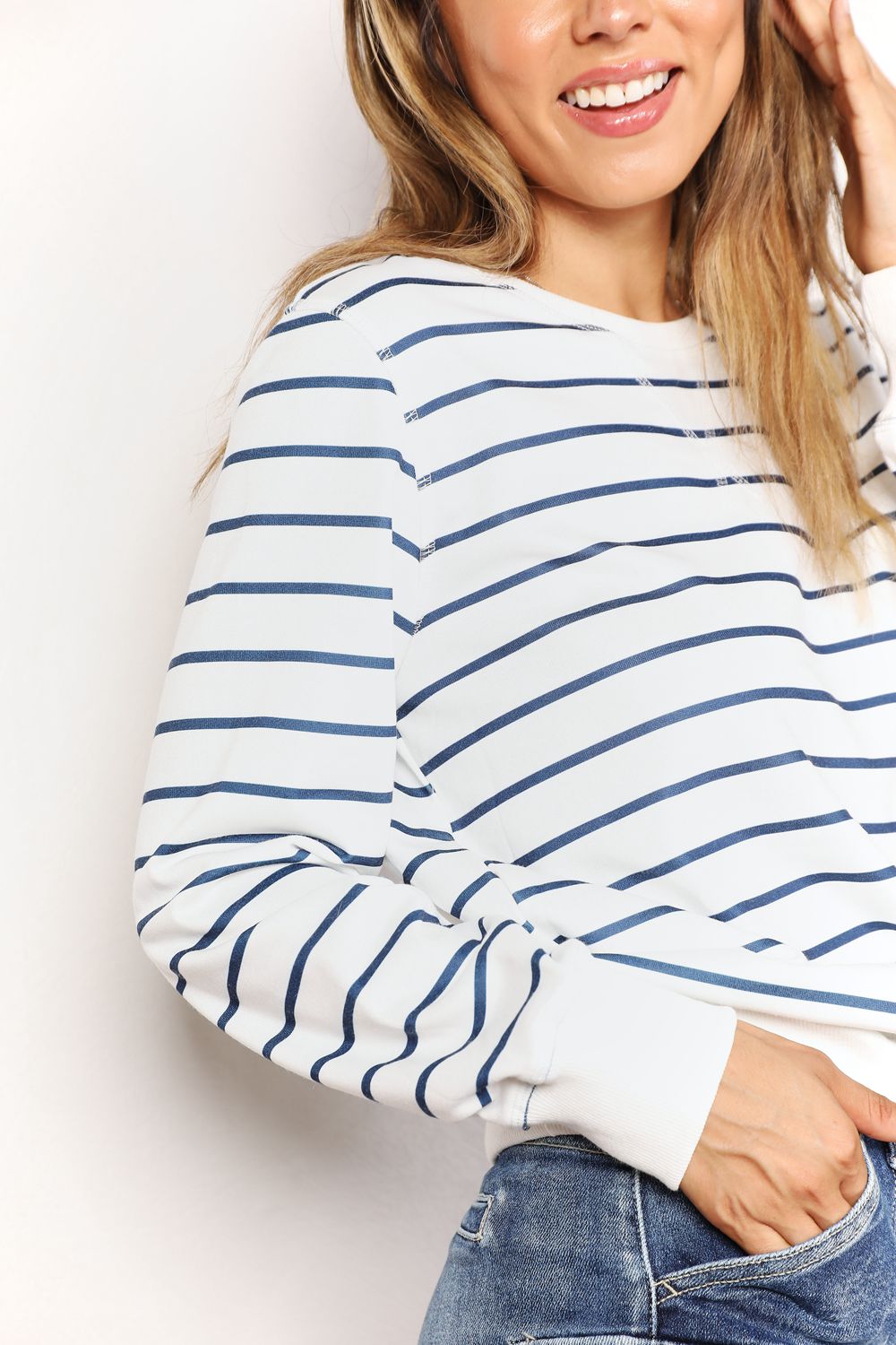 Double Take Striped Crewneck Sweatshirt
