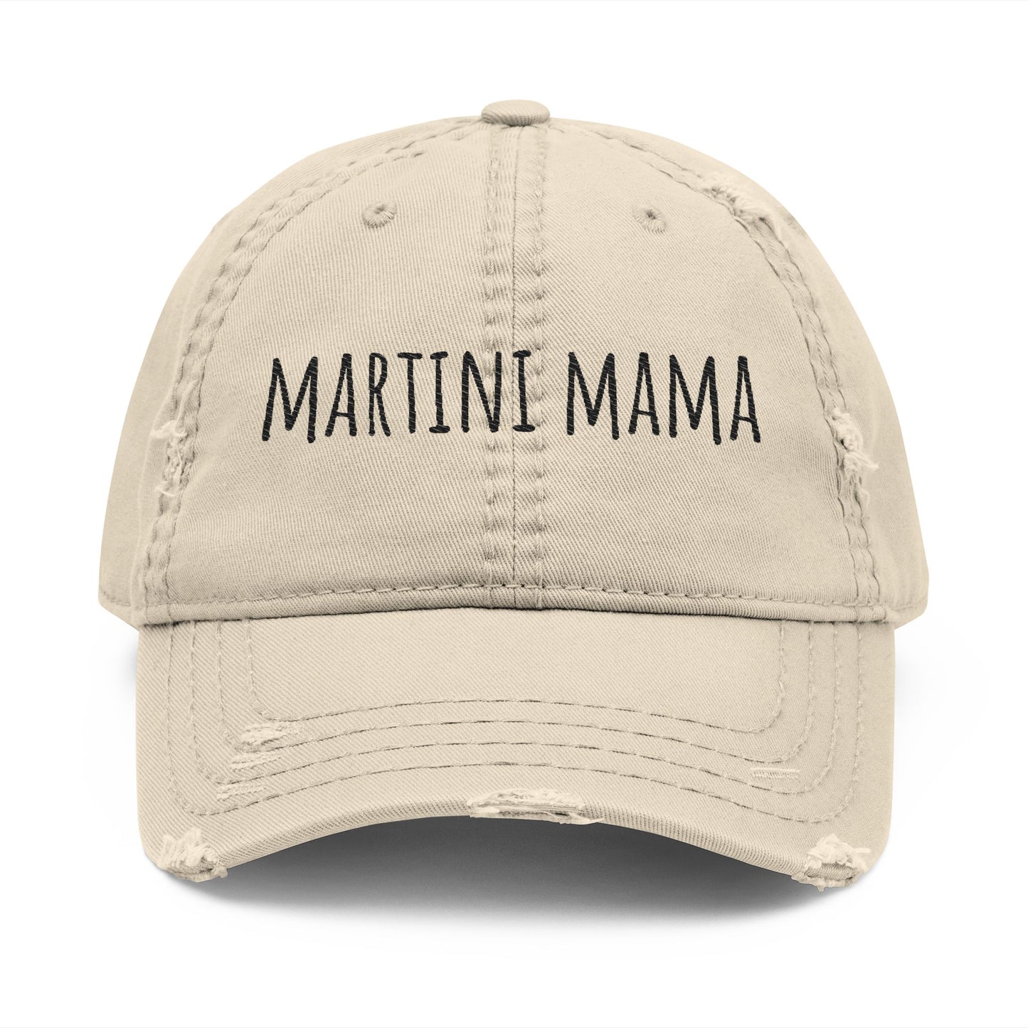 Martini Mama Distressed Embroidered Cap - black font
