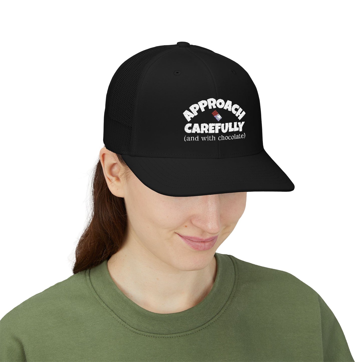 Approach with Chocolate Embroidered Snapback Trucker Cap - white font in multiple colors