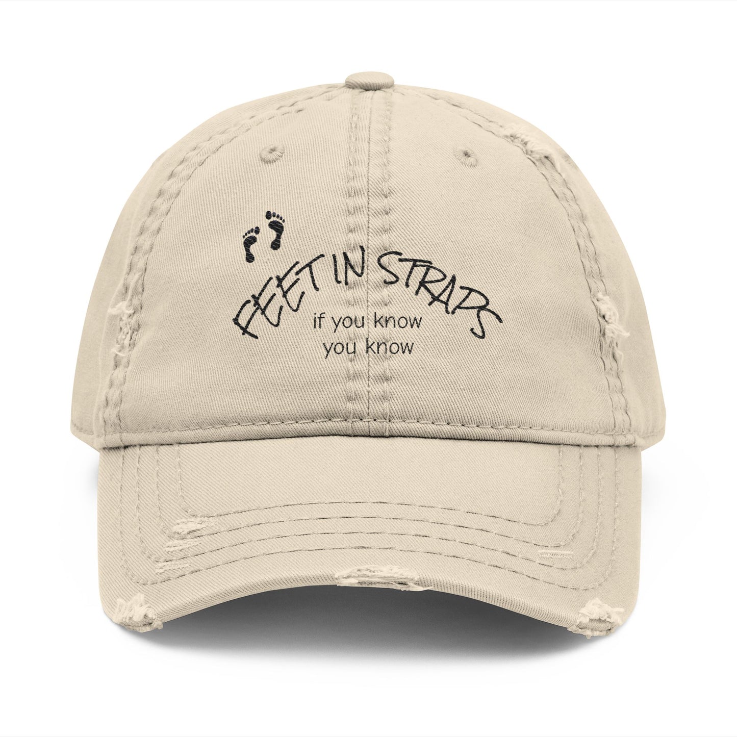 "Feet in Straps" Distressed Embroidered Cap