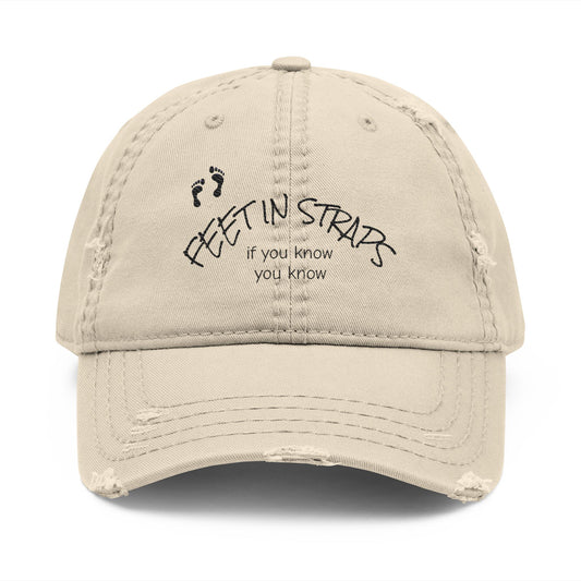 "Feet in Straps" Distressed Embroidered Cap