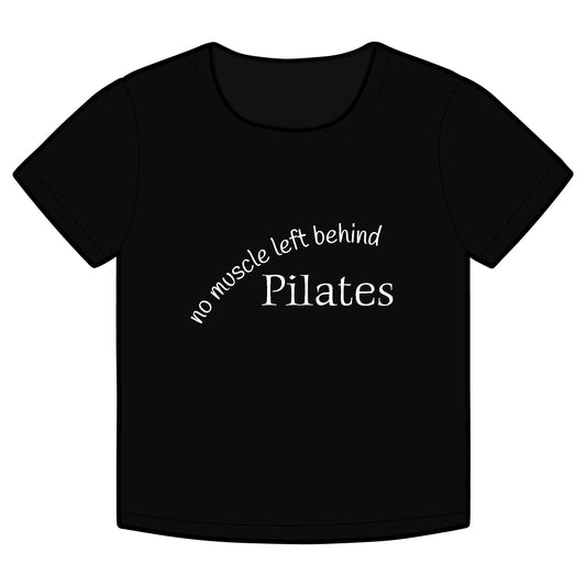 No Muscle Left Behind: Pilates Organic Ribbed Cotton Baby Tee - white font