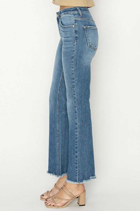 RISEN Mid-Rise Frayed Hem Bootcut Jeans-1