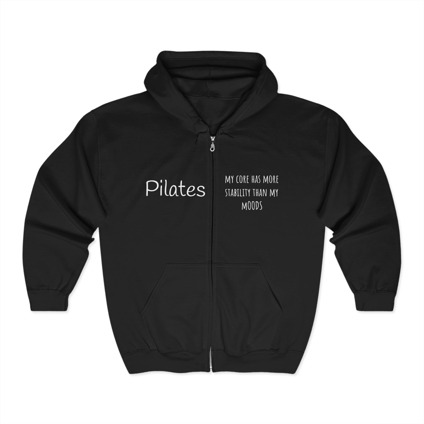 Pilates Mood Stability Full Zip Hoodie - white font in multiple colors