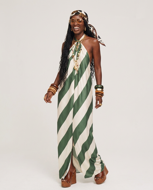 Striped Halter Maxi Dress
