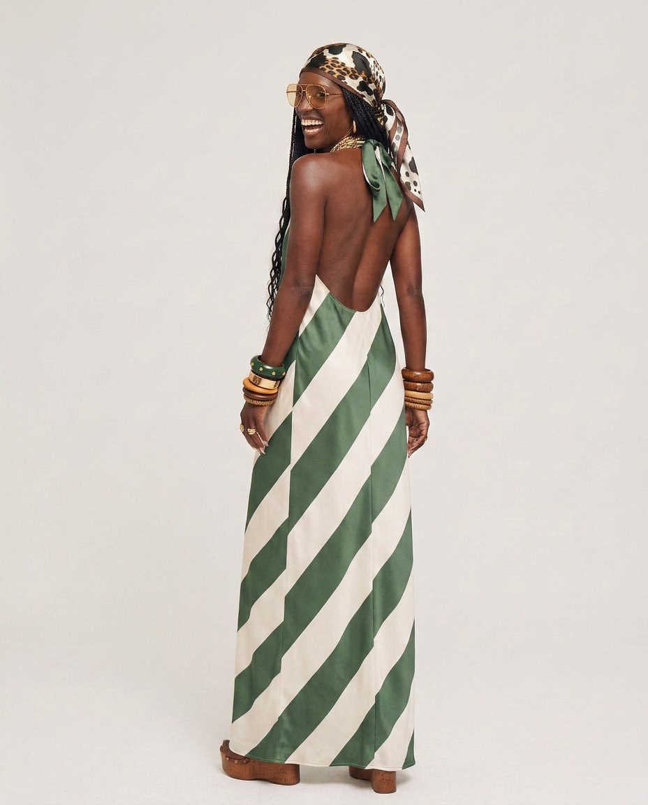 Striped Halter Maxi Dress