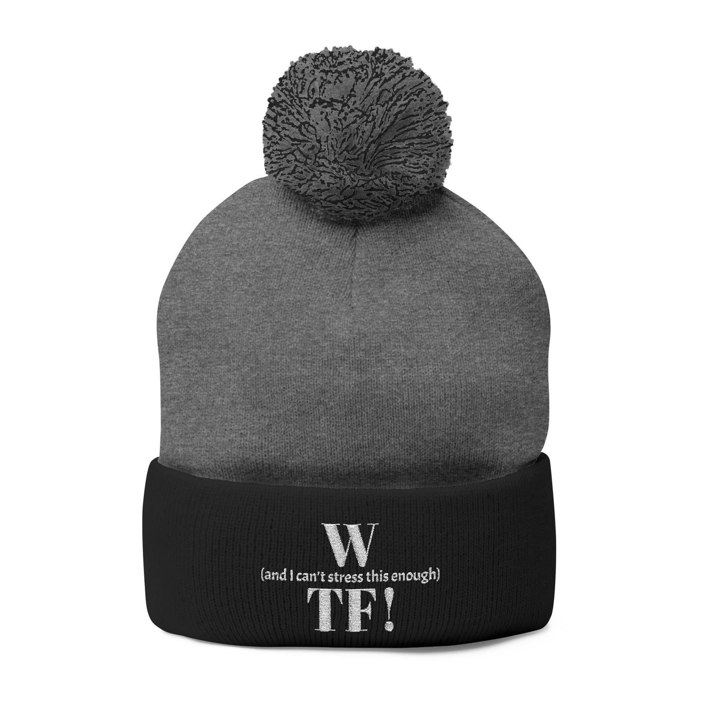 WTF Pom-Pom Knit Cap (Embroidery) - white font in multiple colors