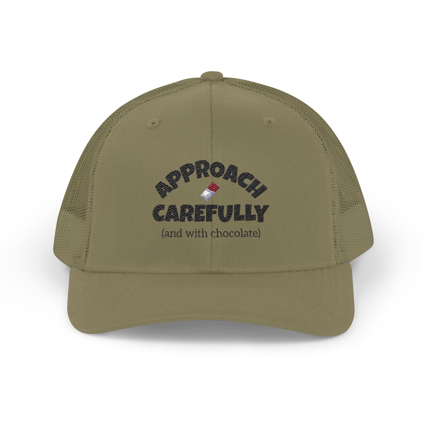Approach with Chocolate Embroidered Snapback Trucker Cap - black font in multiple colors