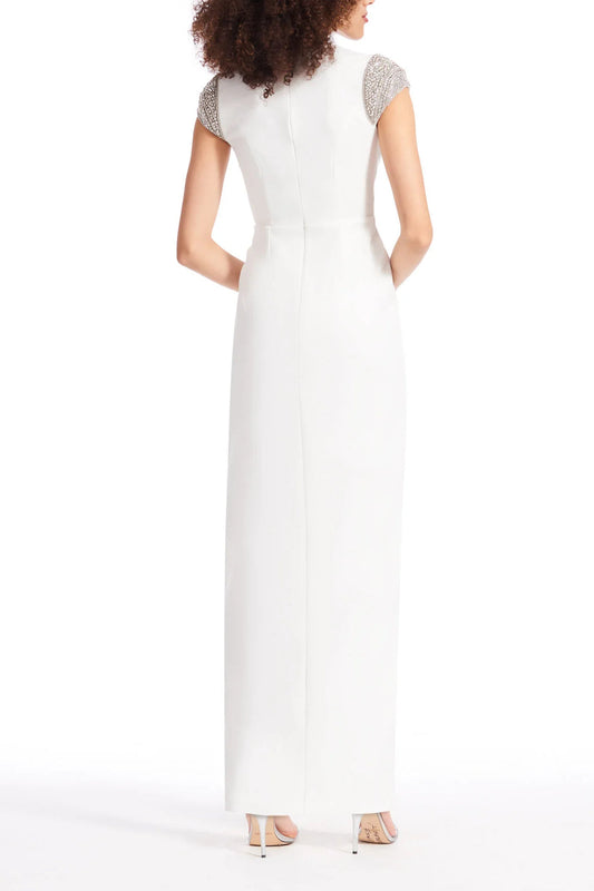 Emily Shalant Crew Neck Short Crystal Cap Sleeves Back Zipper Long Dress-2