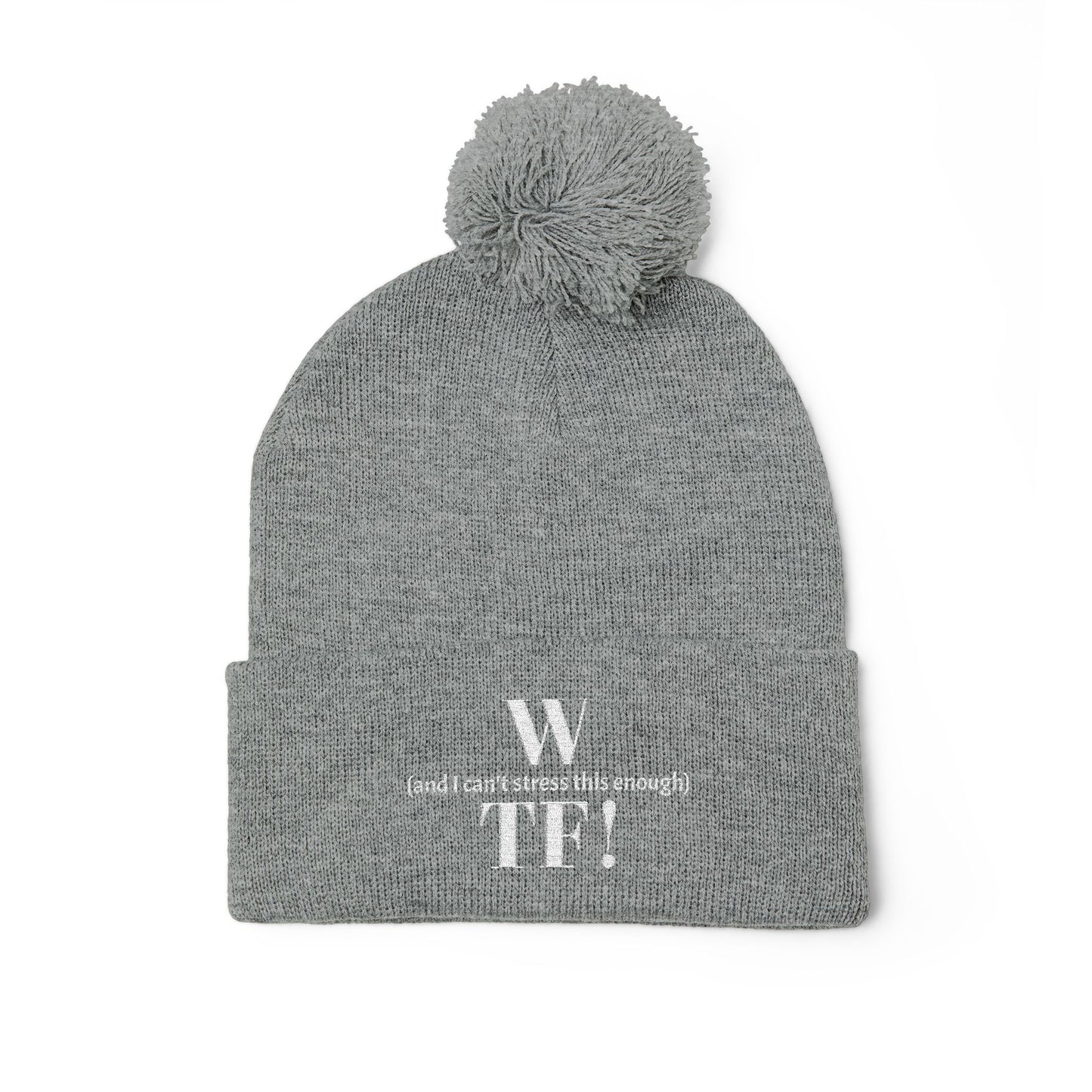 WTF Pom-Pom Knit Cap (Embroidery) - white font in multiple colors