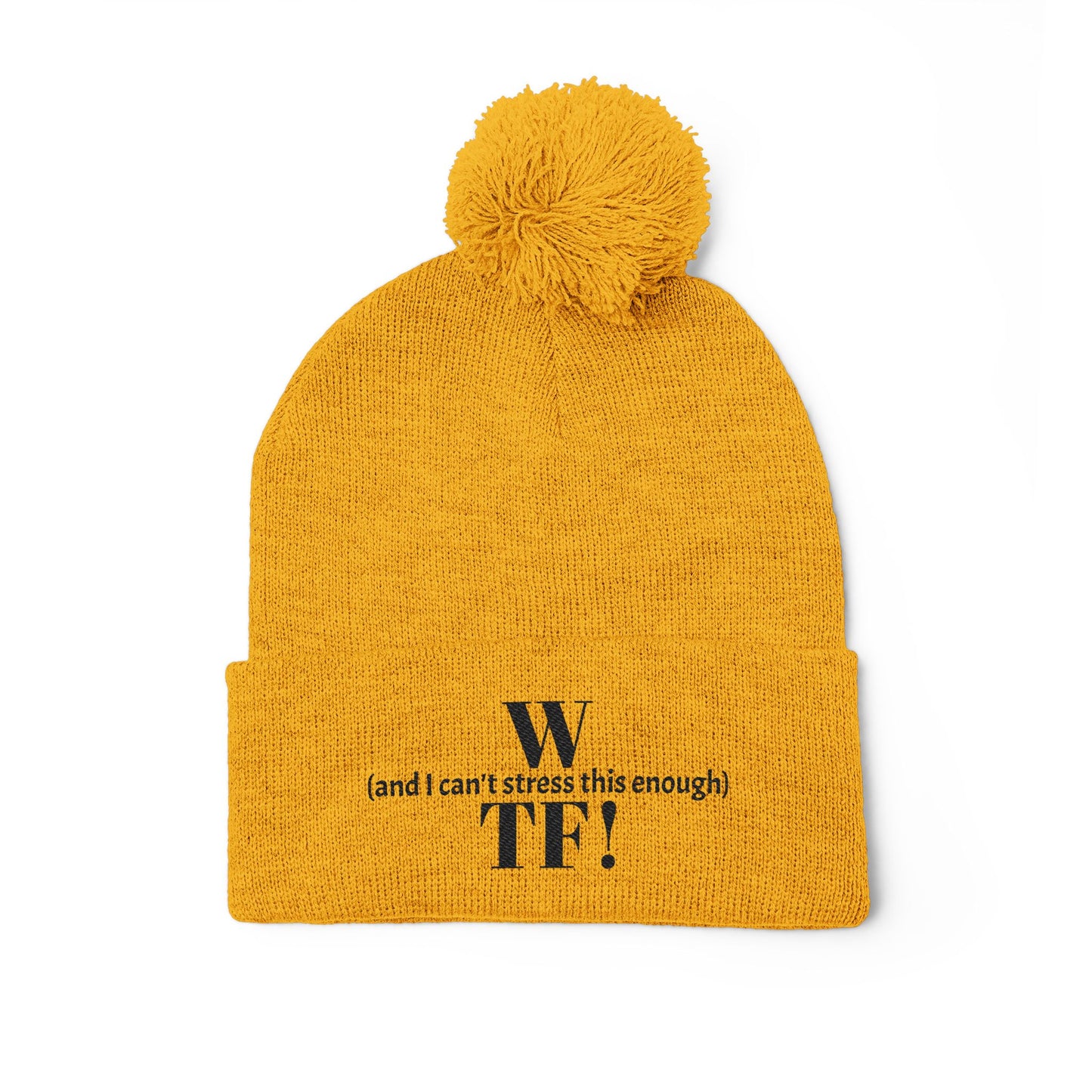 WTF Pom-Pom Knit Cap (Embroidery) - black font in multiple colors