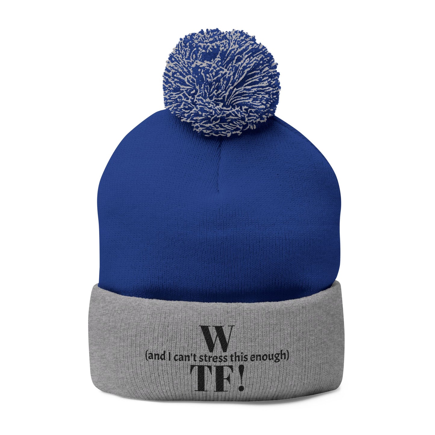 WTF Pom-Pom Knit Cap (Embroidery) - black font in multiple colors