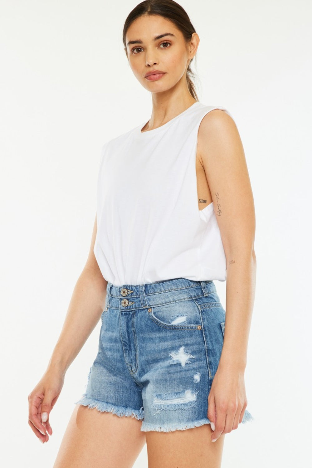 Kancan Full Size High Rise Raw Hem Denim Shorts-2