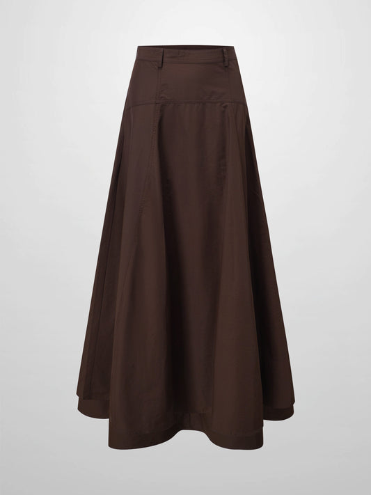 Taffeta Yoke Skirt-Brown-0