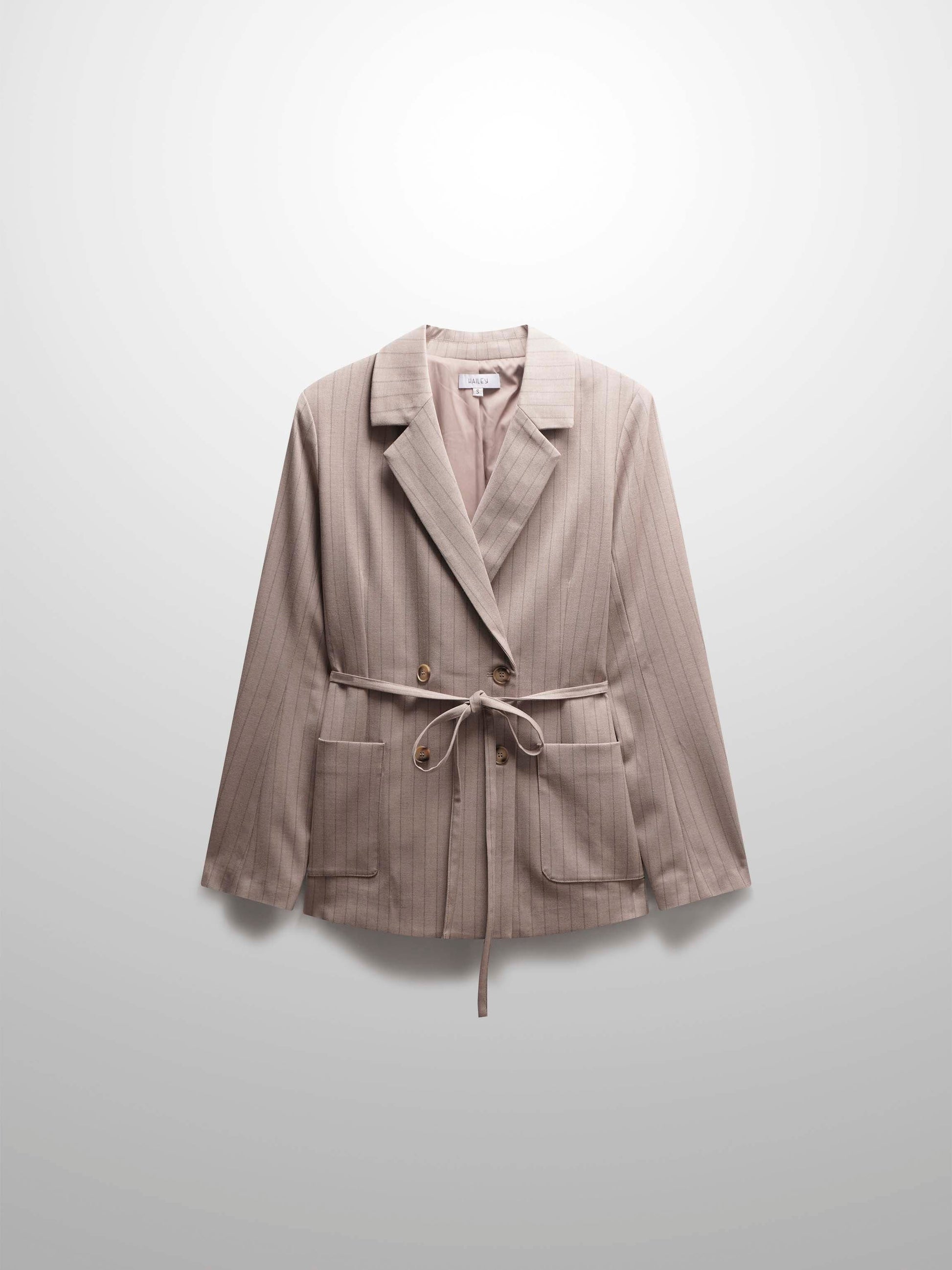 Double Breasted Pinstripe Jacket-Brown-1