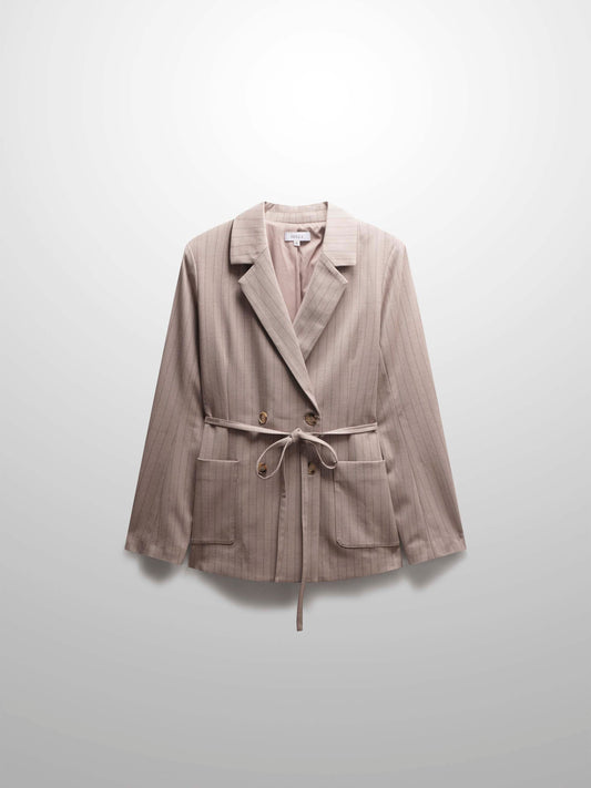 Double Breasted Pinstripe Jacket-Brown-1