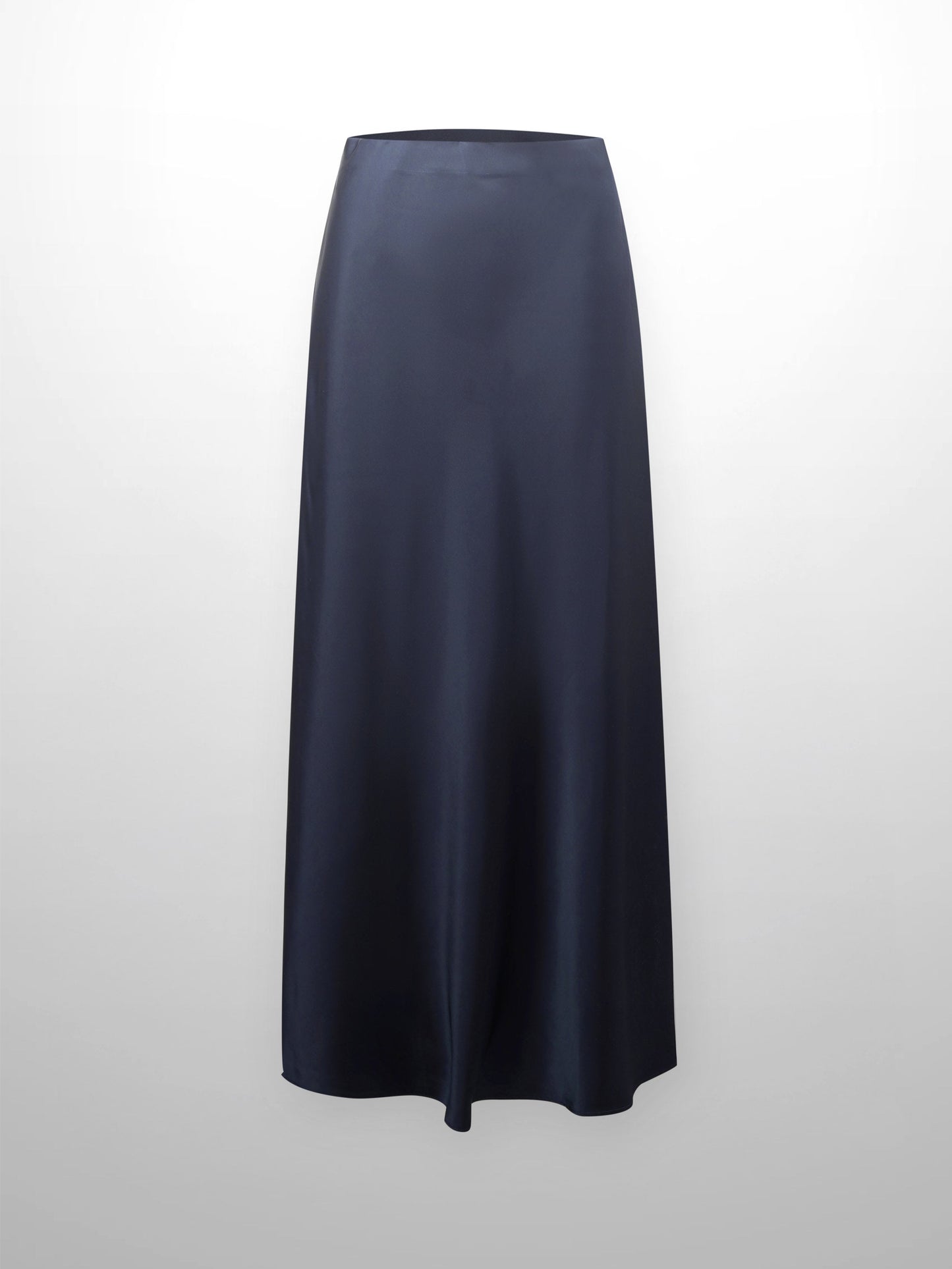 Solid Faux Satin Slip Skirt-Dark Blue/Navy-0