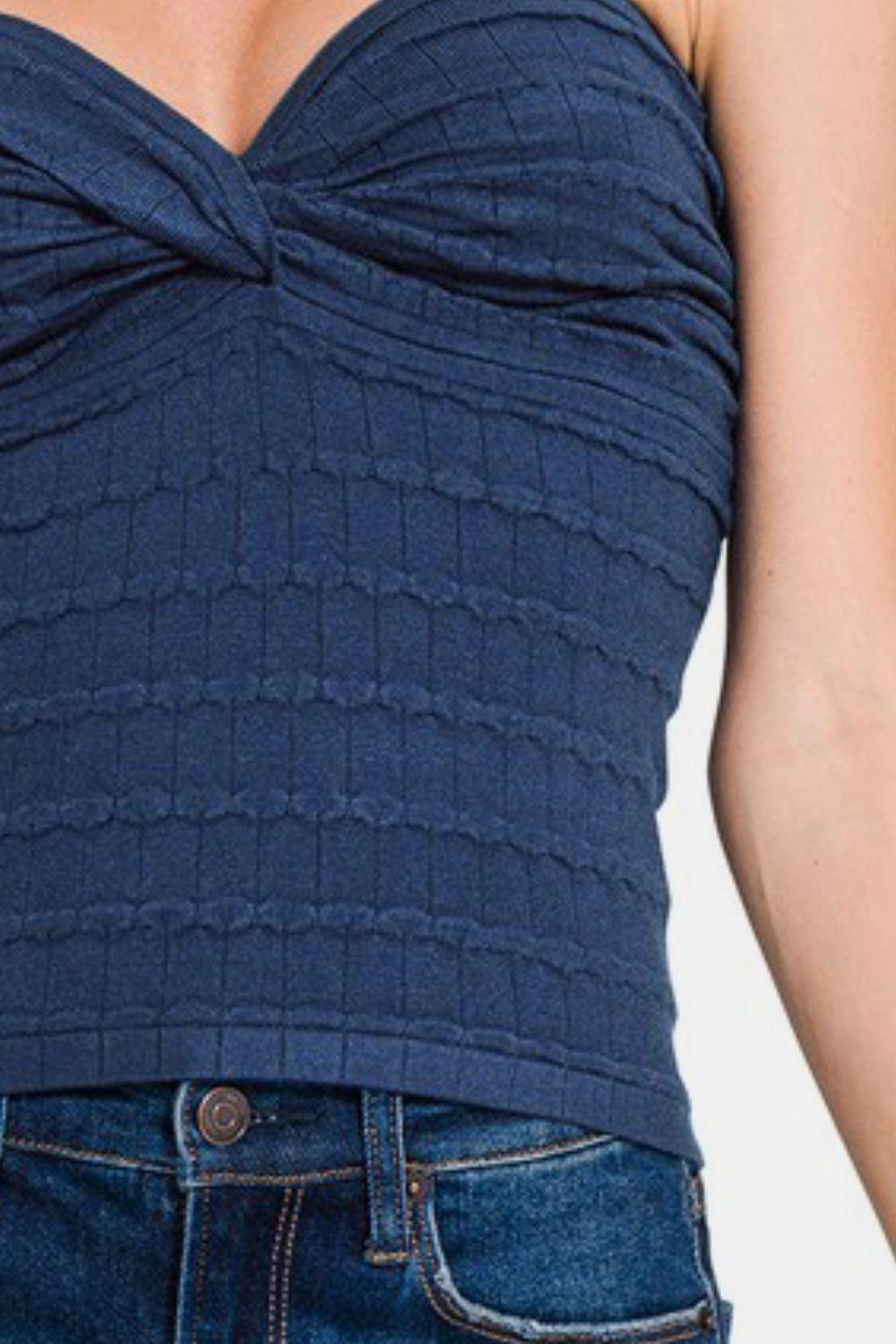 Zenana Ruched Twisted Sweetheart Neck Top-2