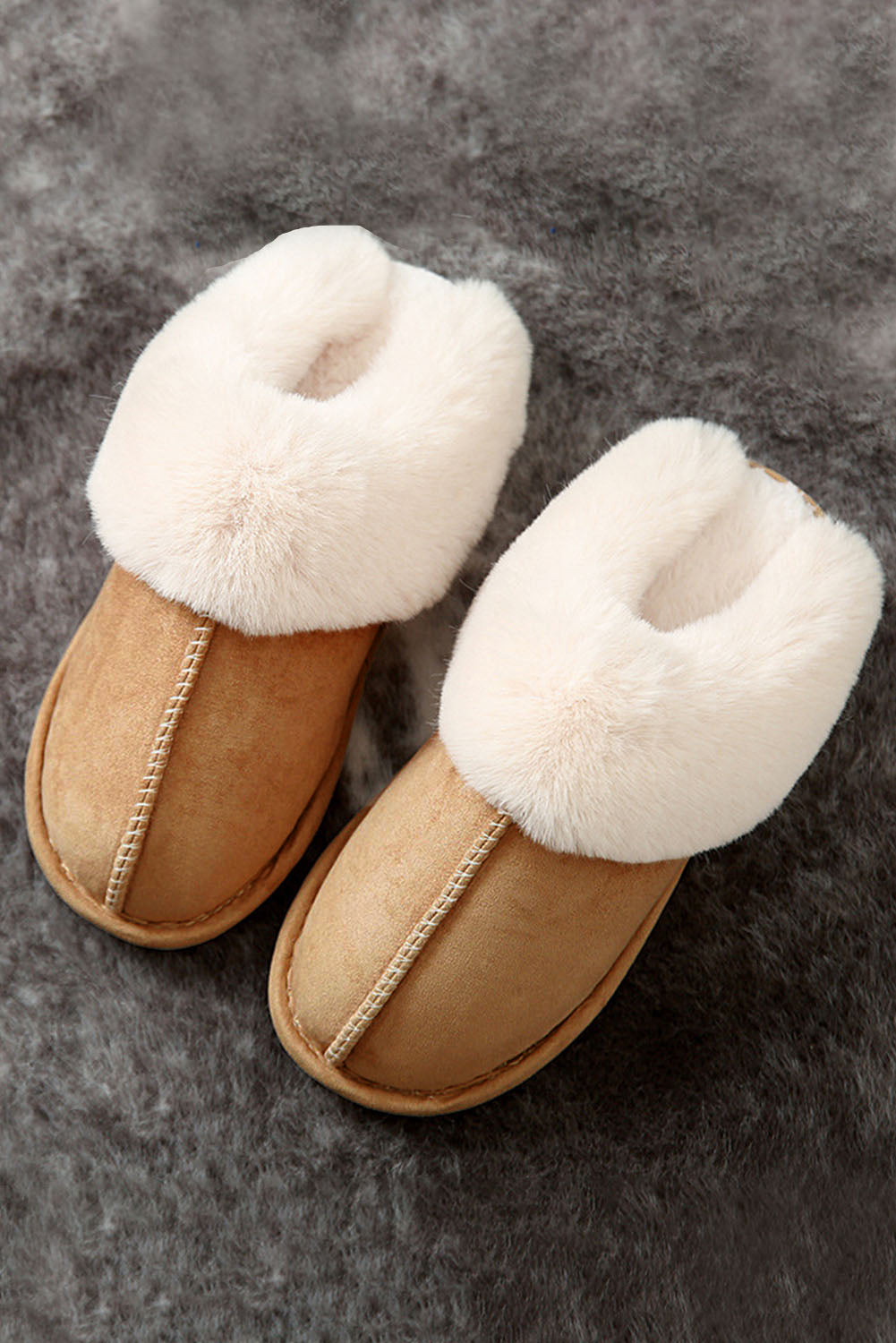 Camel Plush Suede Winter Slippers