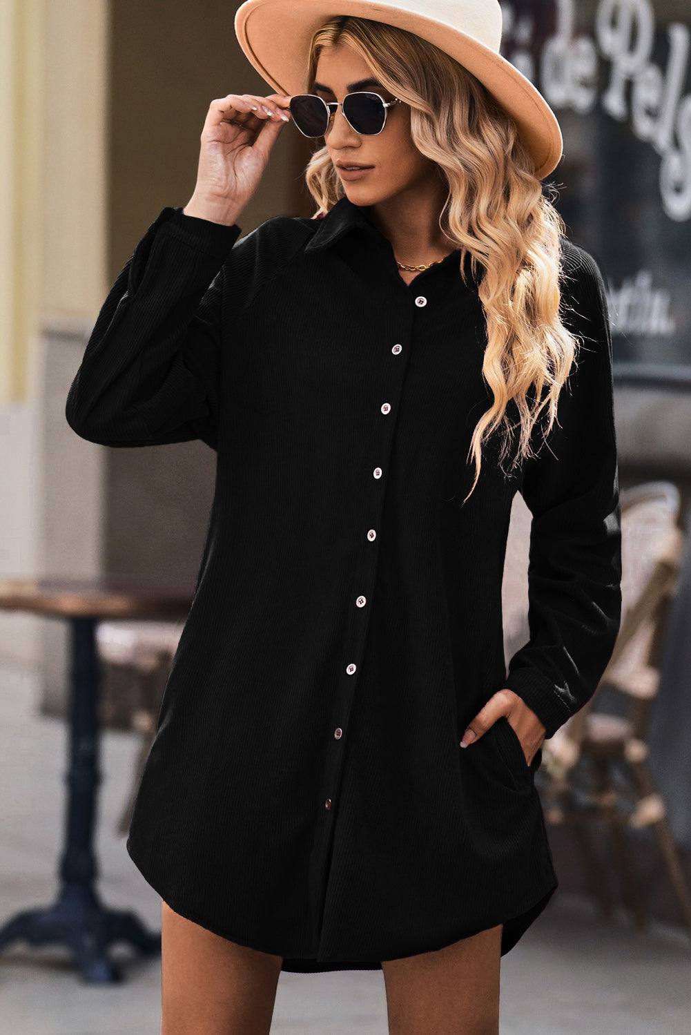 Corduroy Shirt Style Button Down Mini Dress