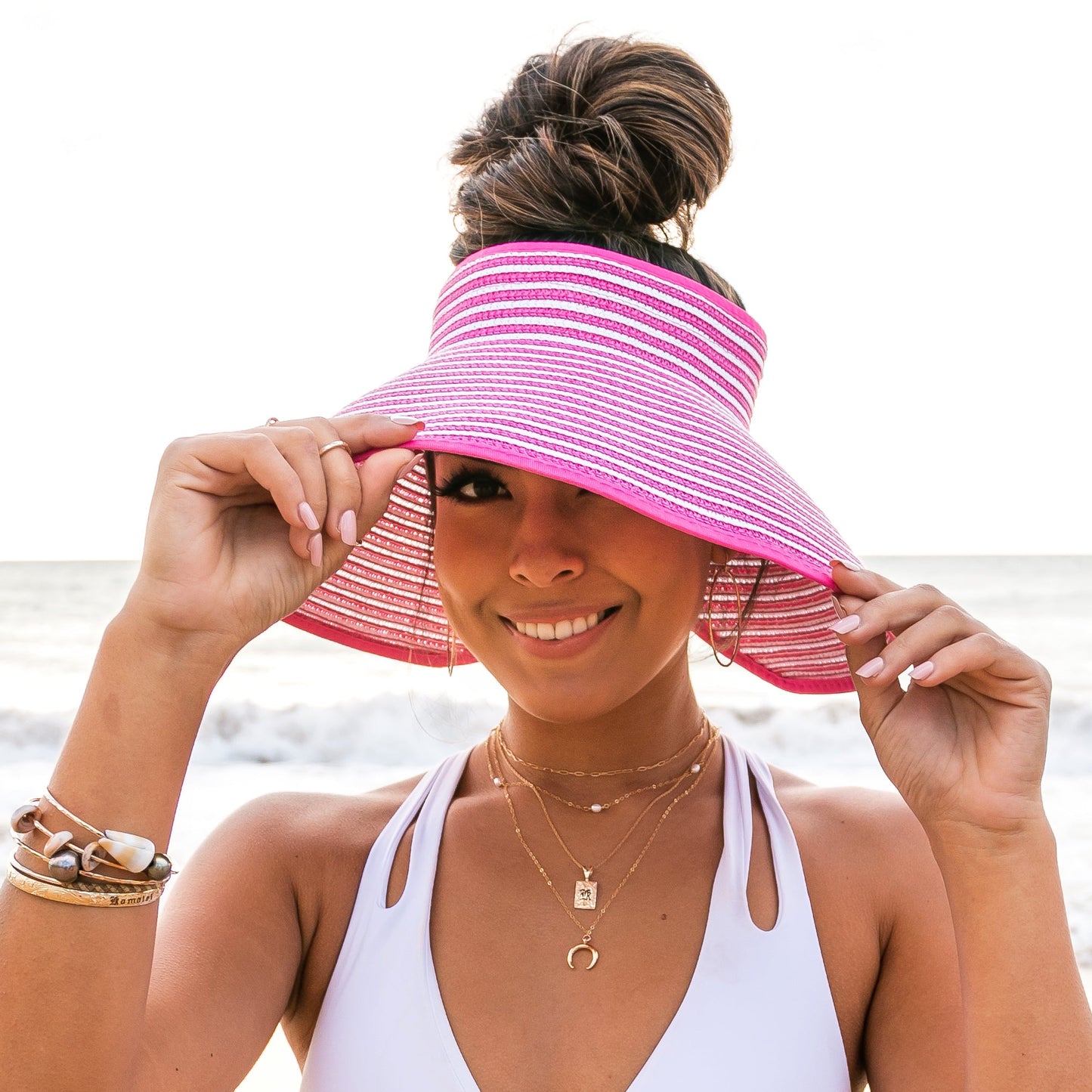Foldable Bow Stripe Visor in multiple colors