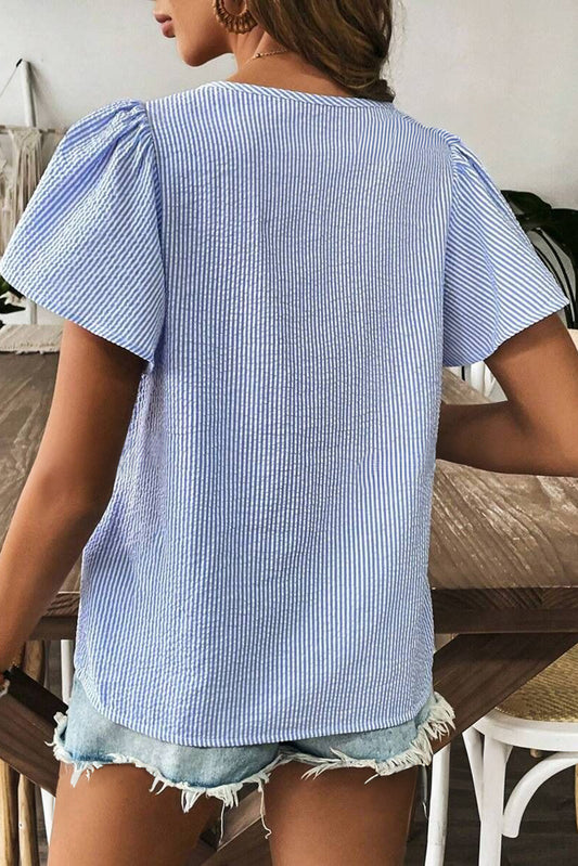 Crochet Trimmed Striped Blouse