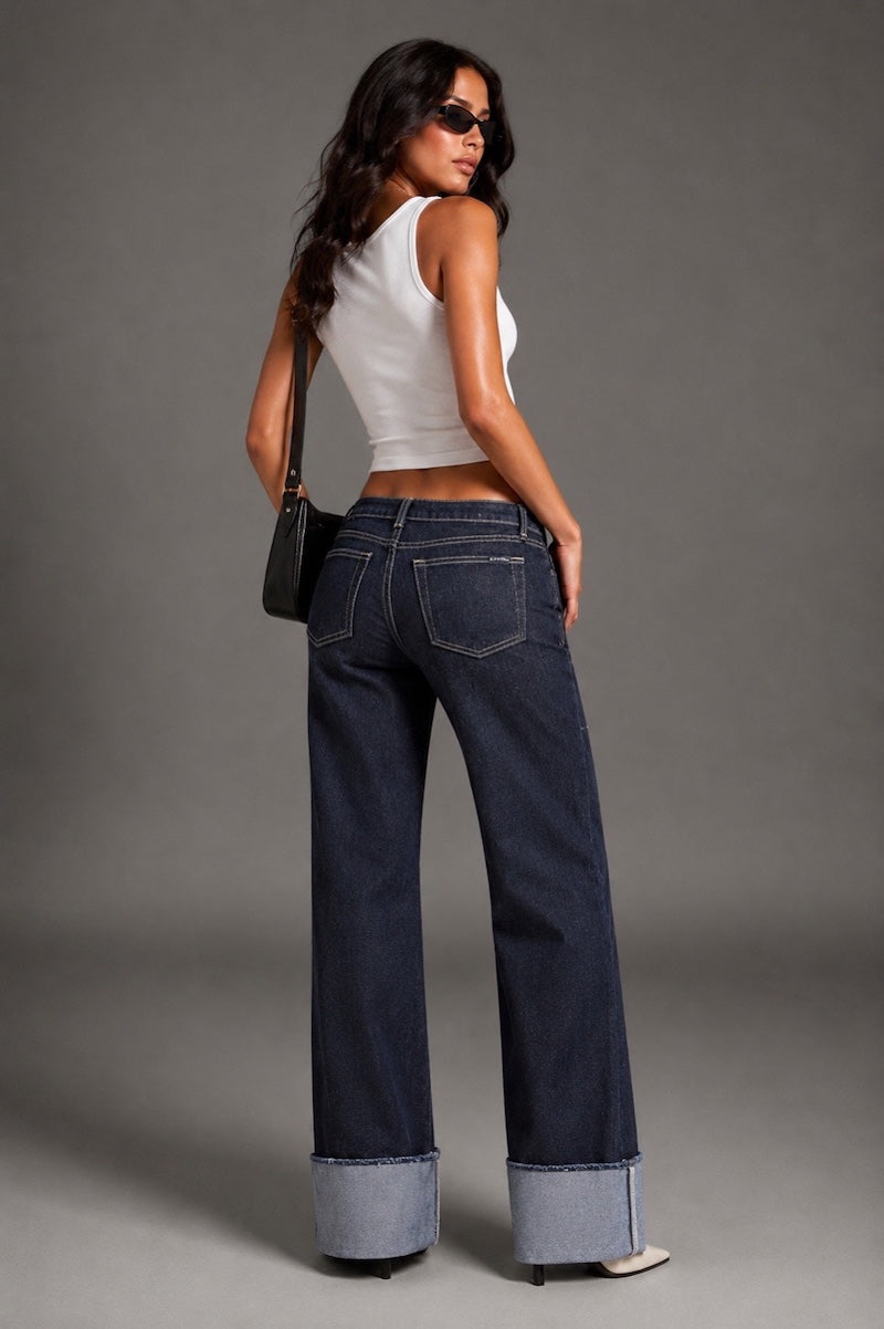 Silver Static Jean -  Low Rise Wide Leg Cuffed in Indigo by GJG Denim