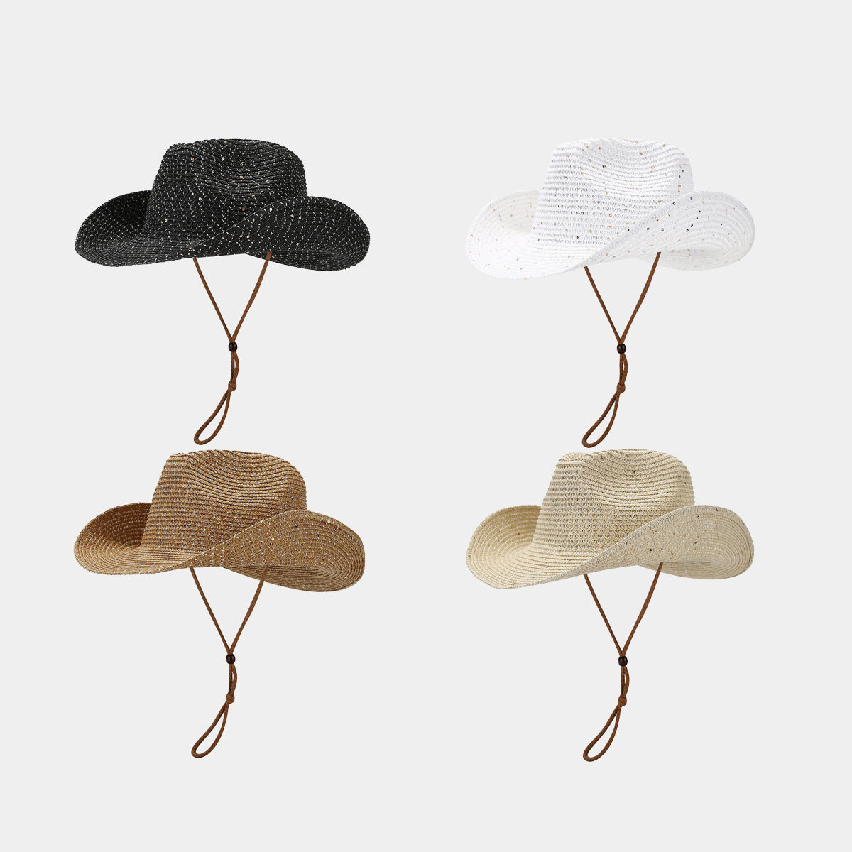 Windproof Panama Sequin & Straw Sun Hat in multiple colors