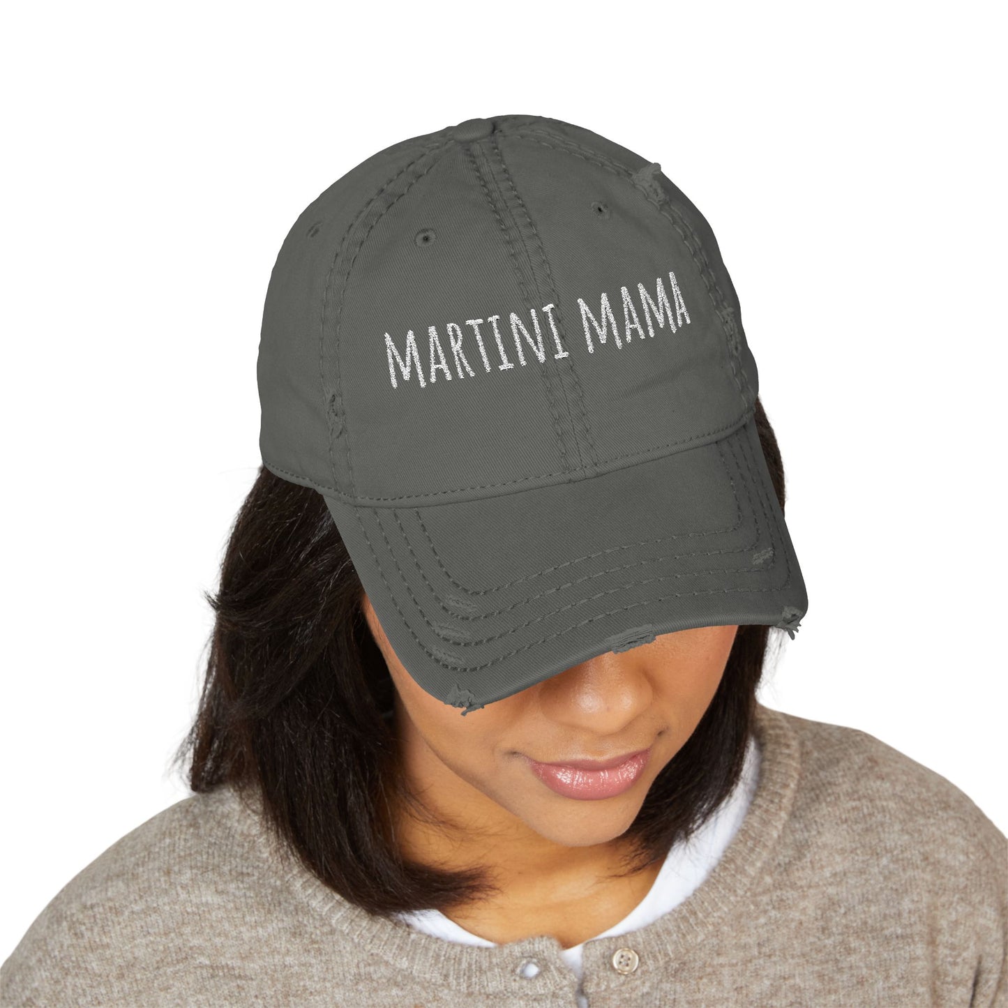 Martini Mama Distressed Embroidered Cap - white font in multiple colors