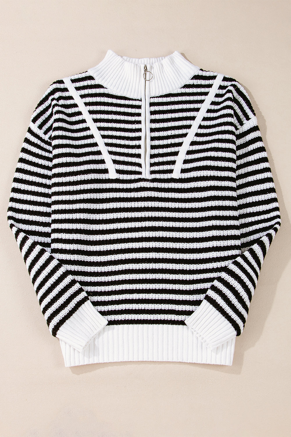 Striped 3/4 Zip Collared Sweater