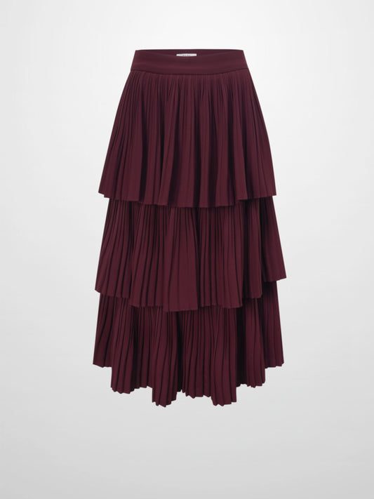 Pleated Layer Skirt 26"-Burgundy-0