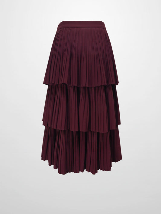 Pleated Layer Skirt 26"-Burgundy-1