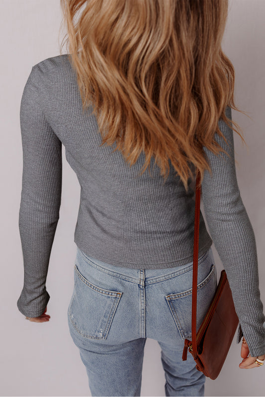 Ribbed Knit Button Down Slim Top