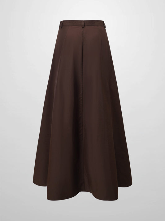 Taffeta Yoke Skirt-Brown-1