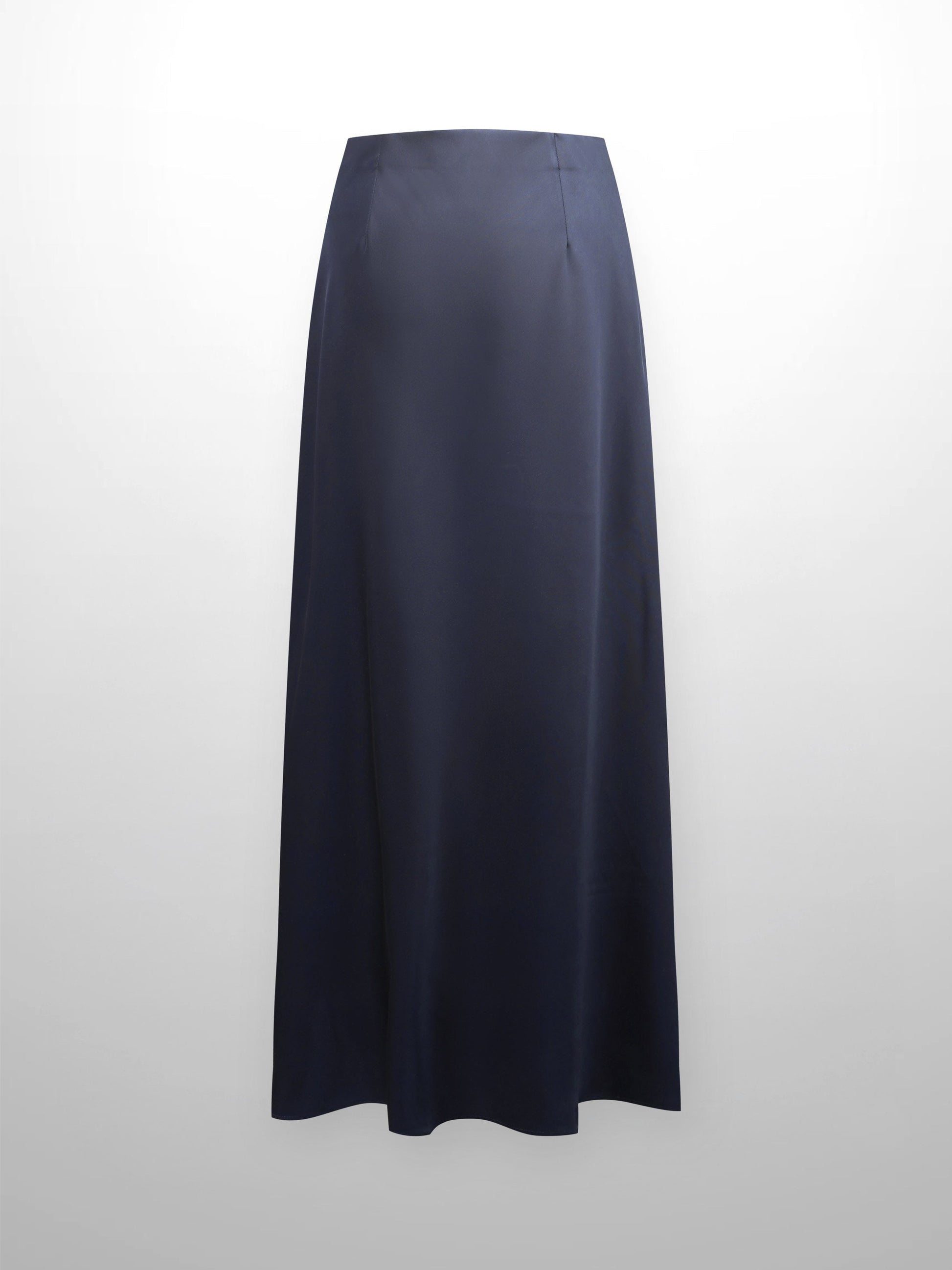 Solid Faux Satin Slip Skirt-Dark Blue/Navy-1