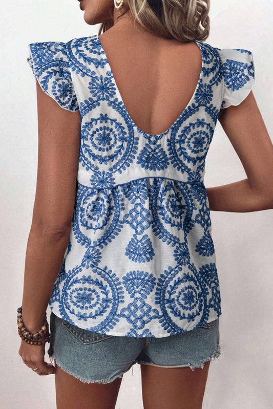 French Flutter Sleeve Blouse