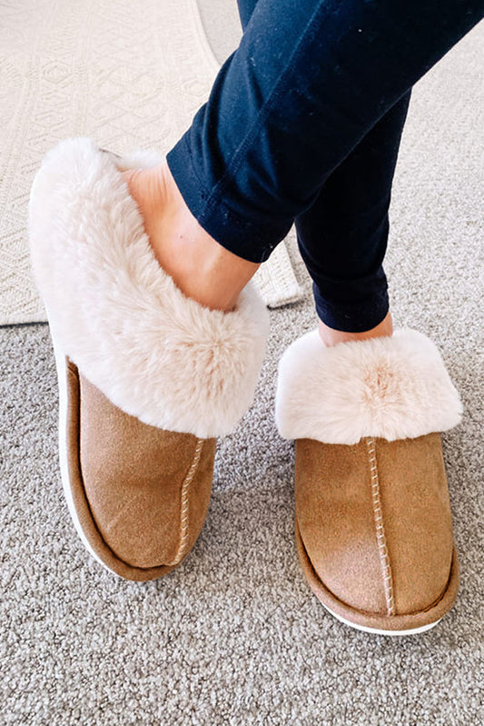 Camel Plush Suede Winter Slippers