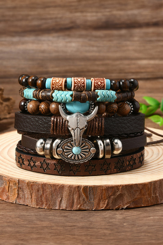 6 Piece Western Bull Skull Turquoise Bracelets
