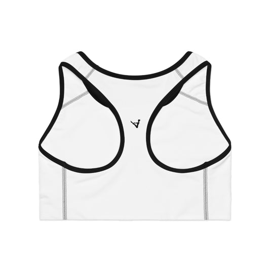 White Moisture-Wicking Sports Bra with White or Black Stitching