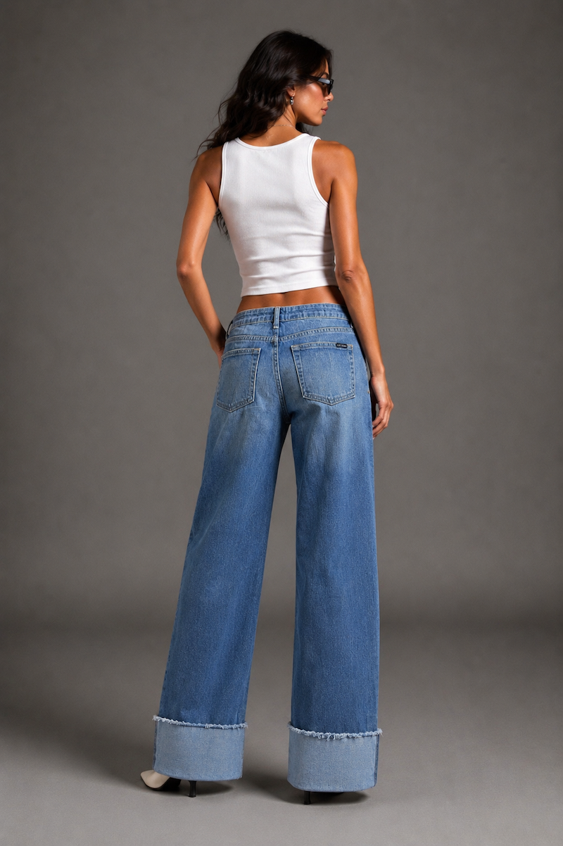 The Collette Jean - Silver Static Low Rise Cuffed in Medium Wash by GJG Denim