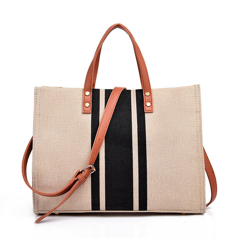 Canvas Stripe Tote in black