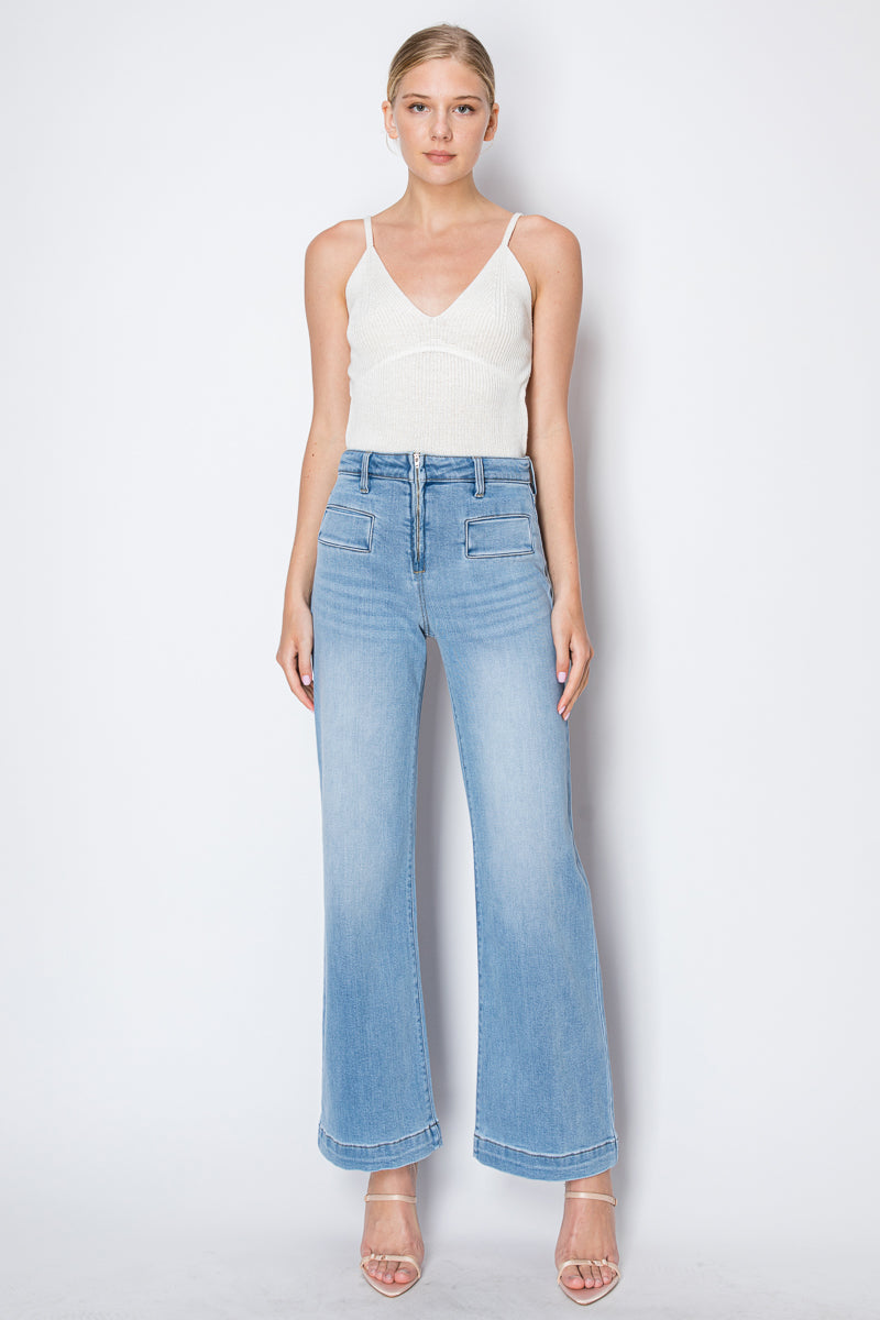 The Noemi Jean - Eco Friendly Front Pocket Detail High Rise Flare by Artemis Vintage