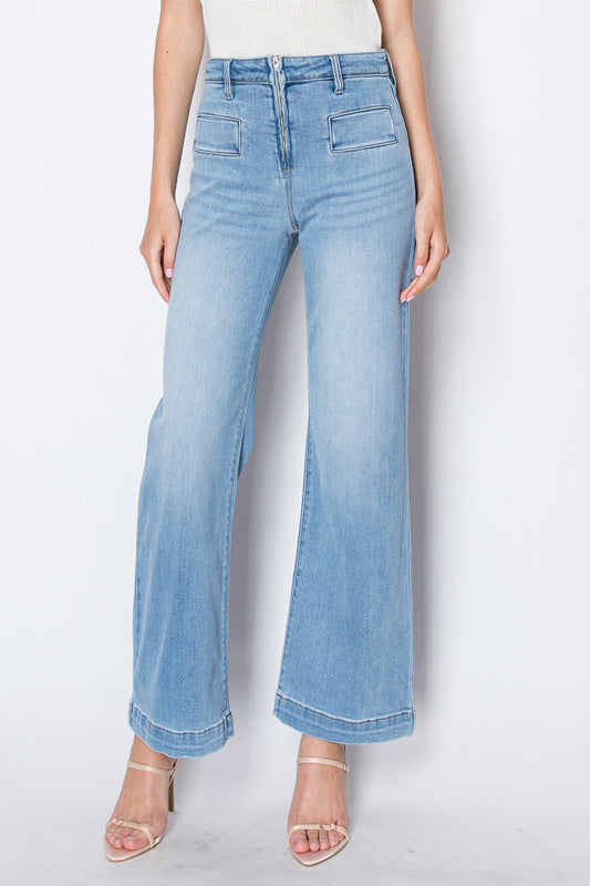 The Noemi Jean - Eco Friendly Front Pocket Detail High Rise Flare by Artemis Vintage