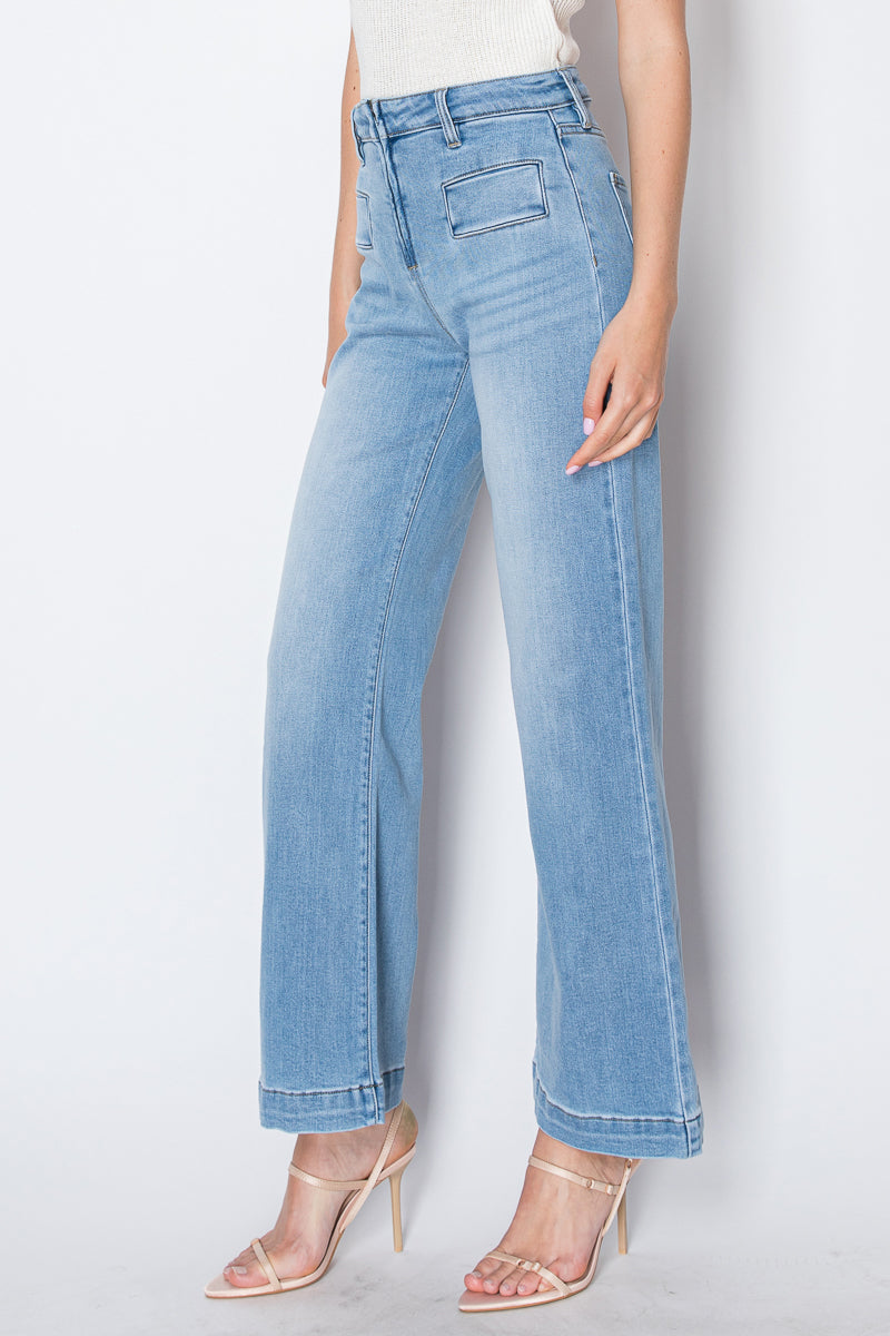 The Noemi Jean - Eco Friendly Front Pocket Detail High Rise Flare by Artemis Vintage